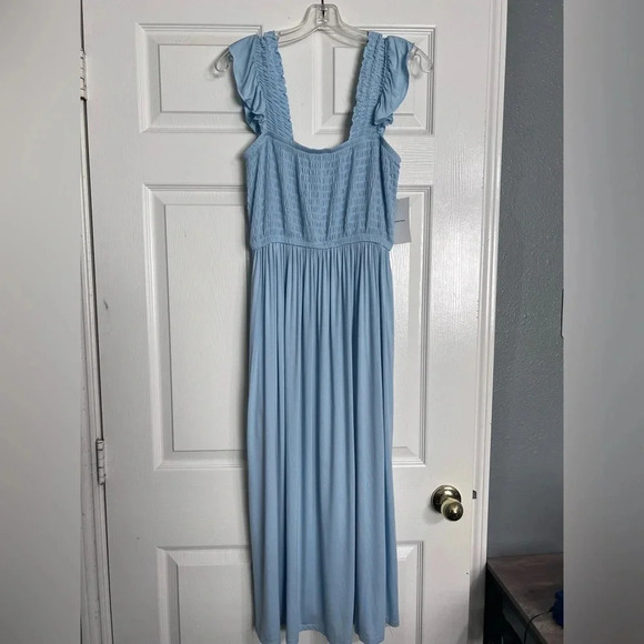 NWT Nordstrom Robin Egg Blue Ruched Maxi Dress Sz Small Blue Dream Wedding Beach - Picture 1 of 7